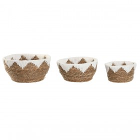 Centrotavola Home ESPRIT Bianco Naturale 30,5 x 30,5 x 14 cm (3 Pezzi)