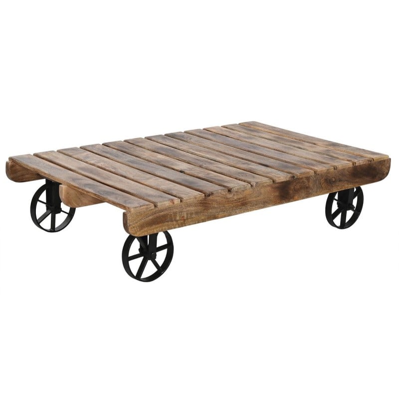 Tavolino da Caffè Home ESPRIT Nero Naturale Metallo Legno di mango 130 x 80 x 32 cm