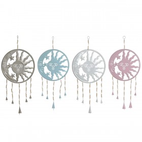 Decorazione pensile Home ESPRIT Azzurro Bianco Grigio Rosa Ferro Luna Sole 33 x 1 x 77 cm (4 Unità)