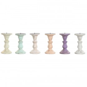 Candelabro Home ESPRIT Giallo Azzurro Verde Rosa Metallo Legno di mango Shabby Chic 10 x 10 x 18 cm