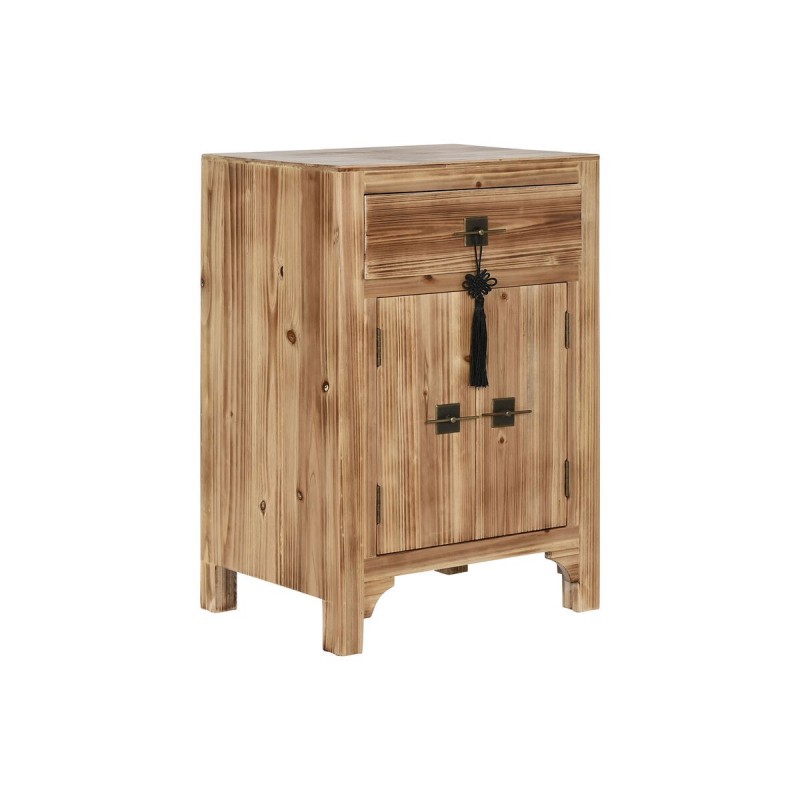 Comodino Home ESPRIT Nero Naturale Legno di abete Legno MDF 45 x 34 x 66 cm