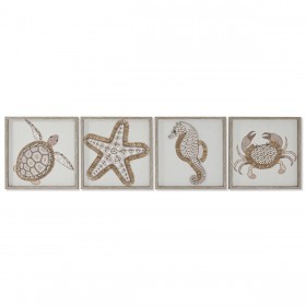 Tela Home ESPRIT Bianco Naturale Mediterraneo Marino 40 x 3 x 40 cm (4 Unità)