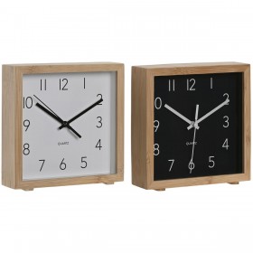 Orologio da Tavolo Home ESPRIT Bianco Nero Bambù 16 x 4,6 x 16 cm (2 Unità)