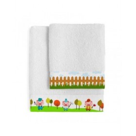 Set di asciugamani HappyFriday Mr Fox Piggys Multicolore 2 Pezzi