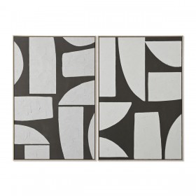 Quadro Home ESPRIT Bianco Verde Beige Grigio scuro polistirene Tela Astratto Città (2 Unità)