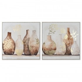 Quadro Home ESPRIT Beige Dorato polistirene Tela Vaso Scandinavo 82,5 x 3,5 x 82,5 cm (2 Unità)