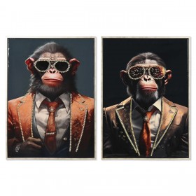 Quadro Home ESPRIT polistirene Tela Moderno Laccato Scimpanzé 52,5 x 3 x 72,5 cm (2 Unità)