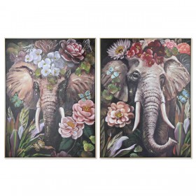Quadro Home ESPRIT polistirene Tela Elefante Coloniale 92 x 4,5 x 122 cm (2 Unità)