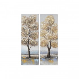 Quadro Home ESPRIT Dorato Tela Legno MDF Albero Tradizionale 30 x 3 x 90 cm (2 Unità)
