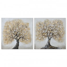 Quadro Home ESPRIT Dorato Tela Legno MDF Albero Tradizionale 80 x 3 x 80 cm (2 Unità)
