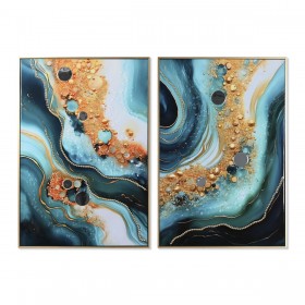 Quadro Home ESPRIT Azzurro Dorato polistirene Tela Moderno Laccato 62 x 4 x 92 cm (2 Unità)