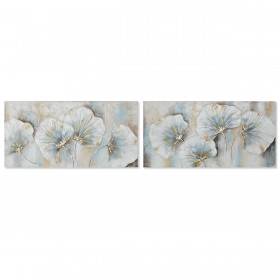 Quadro Home ESPRIT Azzurro Dorato Tela Legno MDF Tradizionale 120 x 3 x 60 cm (2 Unità)