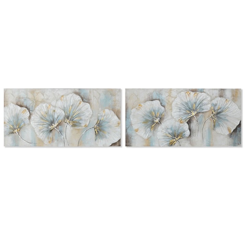 Quadro Home ESPRIT Azzurro Dorato Tela Legno MDF Tradizionale 120 x 3 x 60 cm (2 Unità)