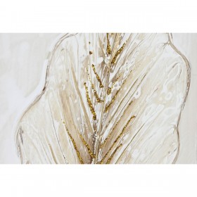 Quadro Home ESPRIT Bianco Dorato Tela Legno MDF Foglia della pianta Romantico 30 x 2,5 x 60 cm (2 Unità)