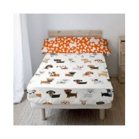 Set di Lenzuola HappyFriday Mr Fox Dogs Multicolore Singolo 2 Pezzi