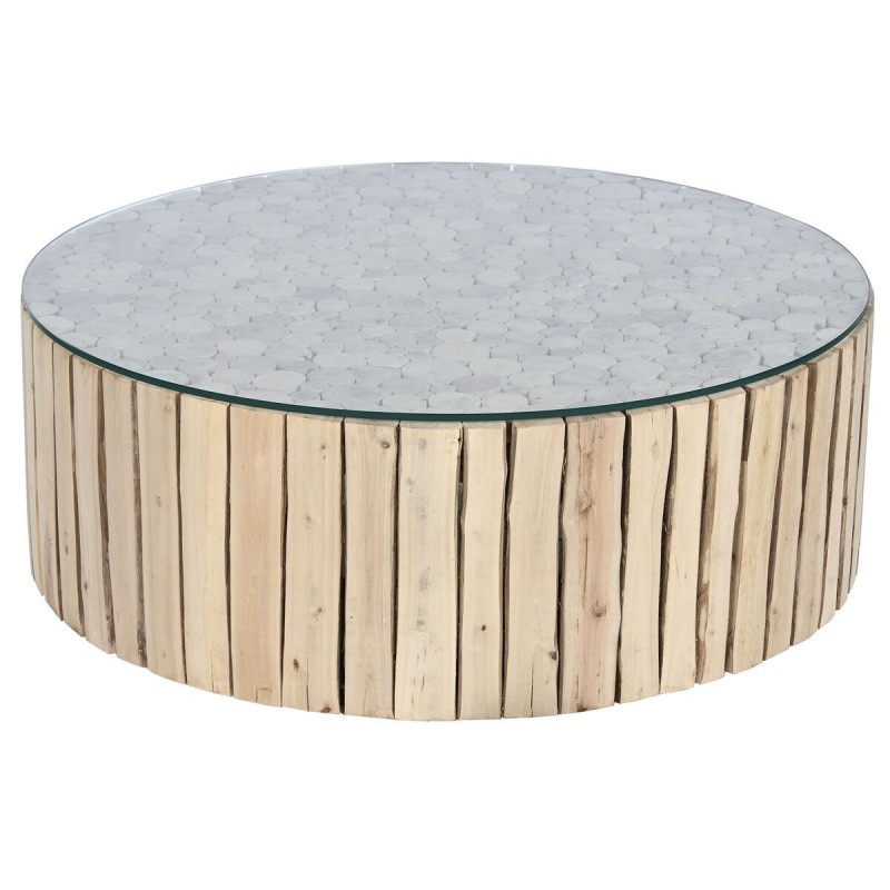 Tavolino da Caffè Home ESPRIT Naturale Cristallo Legno di eucalipto 90 x 90 x 30 cm