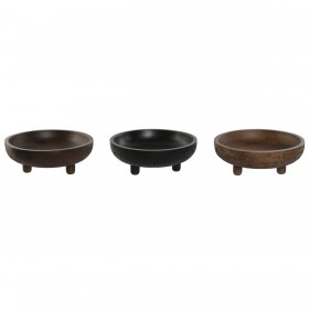 Centrotavola Home ESPRIT Marrone Nero Marrone Chiaro Legno di mango Coloniale 25 x 25 x 9 cm (3 Unità)