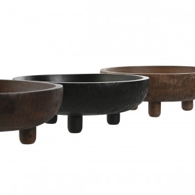 Centrotavola Home ESPRIT Marrone Nero Marrone Chiaro Legno di mango Coloniale 25 x 25 x 9 cm (3 Unità)