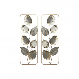 Decorazione da Parete Home ESPRIT Grigio Dorato Moderno Fiore 31 x 2,5 x 89,5 cm (2 Unità)