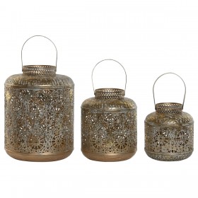Set di Portacandele Home ESPRIT Dorato Metallo 24 x 24 x 32 cm