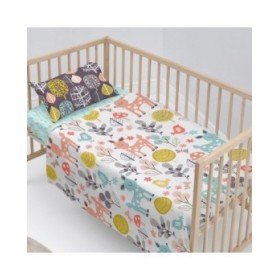 Set di Lenzuola HappyFriday Moshi Moshi Woodland Multicolore Culla Neonato 2 Pezzi