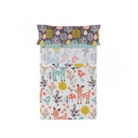 Set di Lenzuola HappyFriday Moshi Moshi Woodland Multicolore Singolo 2 Pezzi