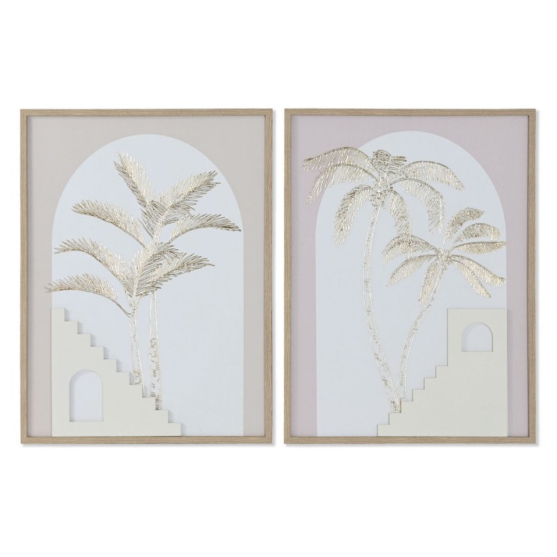 Quadro Home ESPRIT Bianco Beige Palme Scandinavo 45 x 2,2 x 60 cm (2 Unità)
