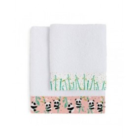 Set di asciugamani HappyFriday Moshi Moshi Panda Garden Rosa 2 Pezzi