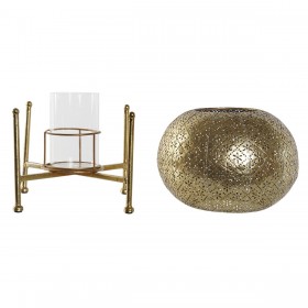 Portacandele Home ESPRIT Dorato Metallo Cristallo 24 x 24 x 20 cm