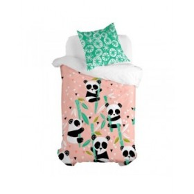 Set di copripiumino HappyFriday Moshi Moshi Panda Garden Rosa Singolo 2 Pezzi