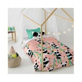 Set di copripiumino HappyFriday Moshi Moshi Panda Garden Rosa Singolo 2 Pezzi