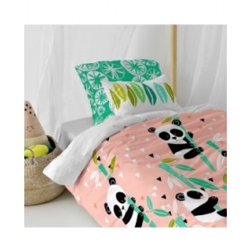 Set di copripiumino HappyFriday Moshi Moshi Panda Garden Rosa Singolo 2 Pezzi