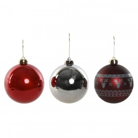 Palle di Natale Home ESPRIT Rosso Argentato Polietilene 21,5 x 21,5 x 22,5 cm (15 Pezzi)