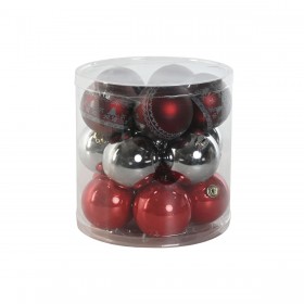Palle di Natale Home ESPRIT Rosso Argentato Polietilene 21,5 x 21,5 x 22,5 cm (15 Pezzi)