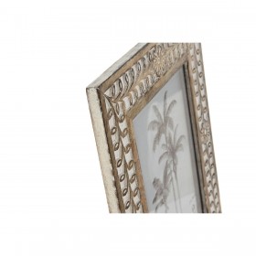 Cornice Portafoto Home ESPRIT Bianco Naturale Cristallo Legno di mango Fiore Indiano 31,5 x 2 x 36,5 cm