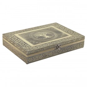 Scatola-Portagioie Home ESPRIT Bianco Champagne Legno Alluminio 27,5 x 20 x 5,4 cm