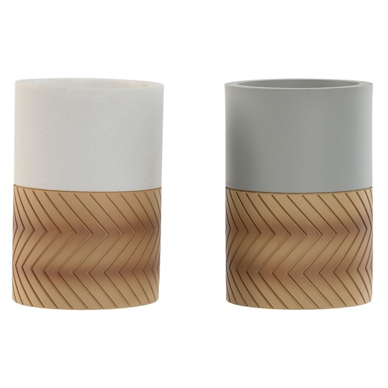 Bicchiere Home ESPRIT Bianco Grigio Naturale Resina 7 x 7 x 10,5 cm (2 Unità)