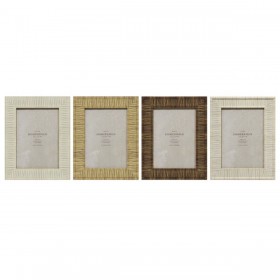 Cornice Portafoto Home ESPRIT Beige Naturale Cristallo polistirene Scandi 18,5 x 2 x 23,5 cm (4 Unità)
