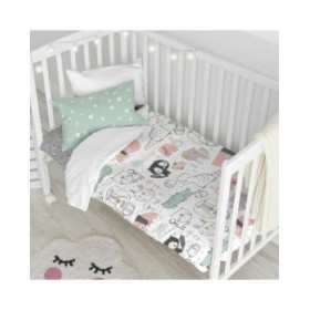 Set di copripiumino HappyFriday Moshi Moshi Best Buddies Multicolore Culla Neonato 2 Pezzi