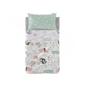 Set di Lenzuola HappyFriday Moshi Moshi Best buddies  Multicolore Culla Neonato 2 Pezzi