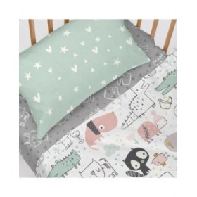 Set di Lenzuola HappyFriday Moshi Moshi Best buddies  Multicolore Culla Neonato 2 Pezzi