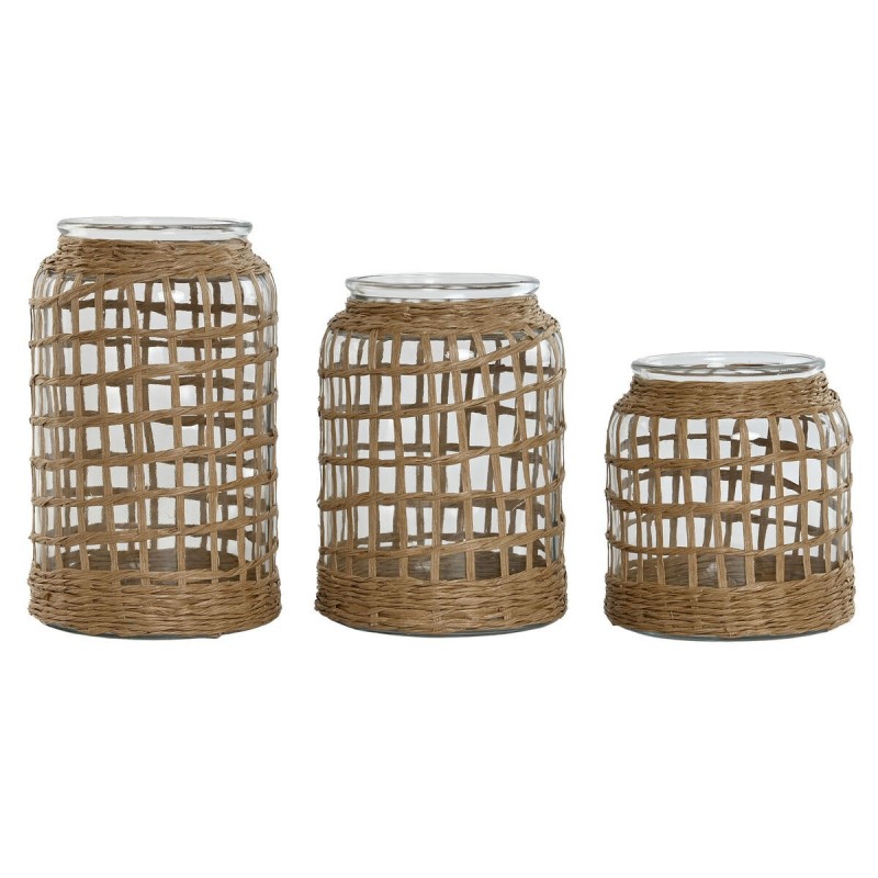 Vaso Home ESPRIT Naturale Cristallo 16,5 x 16,5 x 27 cm (3 Pezzi)