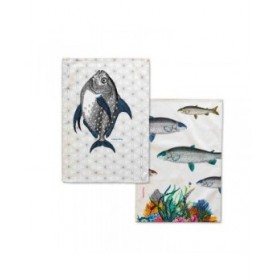 Panno da Cucina HappyFriday Fish Multicolore 70 x 50 cm (2 Unità)