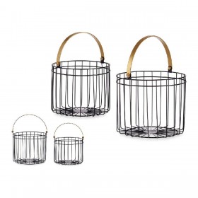 Cestino Nero Dorato Metallo 25 x 27 x 25 cm Cilindrica (2 pcs)