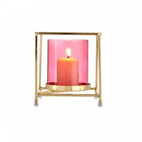 Portacandele Quadrato Rosa Dorato 11,5 x 12,6 x 11,5 cm Metallo Vetro