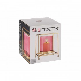 Portacandele Quadrato Rosa Dorato 11,5 x 12,6 x 11,5 cm Metallo Vetro