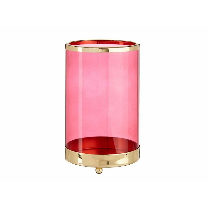 Portacandele Rosa Dorato Cilindro Metallo Vetro (12,2 x 19,5 x 12,2 cm)