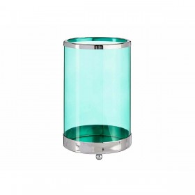 Portacandele Argentato Azzurro Cilindro 12,2 x 19,5 x 12,2 cm Metallo Vetro