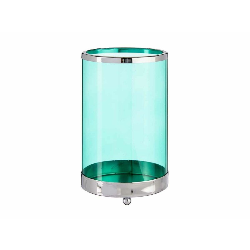 Portacandele Argentato Azzurro Cilindro 12,2 x 19,5 x 12,2 cm Metallo Vetro