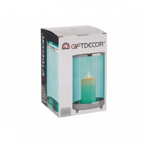 Portacandele Argentato Azzurro Cilindro 12,2 x 19,5 x 12,2 cm Metallo Vetro
